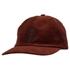 The Lil Bighead Hat in dark red by Spitfire Wheels is a corduroy strapback cap featuring a black embroidered smiling flame logo on the front, inspired by the iconic Bighead Hat, displayed against a white background.