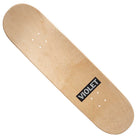 A Lillipop Yellow 8.25 Violet Skateboards deck featuring a black rectangular sticker with "VIOLET" in white capital letters near one end.