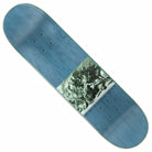 The Lion 8.25 Sandoval Zero Skateboards Deck is a blue skateboard deck featuring a black and white illustration of people in motion by Micha Ulrich, with "ZERO KANAAN DEATH" printed below the image.