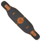 The Loaded Deck Symtail 39.5x8.75 Longboard features black grip tape with brown crescent accents, a central logo, and cutouts at both ends for truck mounts—perfect for carving.