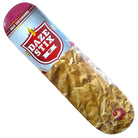 The Lone Stix Deck 8.25x32 by Daze Skateboards is crafted from quality wood, featuring a potato chip bag-inspired design with "DAZE STIX" in a red and white logo, crunchy chips artwork, and a medium steep concave for Texas style.