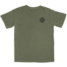 Mark Gonzales Moss Multicolor Krooked Skateboards short-sleeved t-shirt in olive green, featuring a small black Mark Gonzales graphic of a cartoon face surrounded by flowers on the left chest.