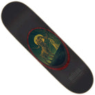 The Martinez Guardian Pro Stumps 8.6in x 31.95in Creature Skateboard Deck features a black North American Maple design with detailed goat-and-tree artwork, a yellow moon, green background, and Milton Martinez’s name printed in gray near the bottom.