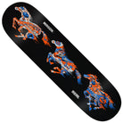 The Mason Horse Power 8.12x31.38 Real Skateboard Deck features a black background with three stylized horses in blue, orange, and white. “MASSIVE” and “REAL” are printed in white near the top and bottom, making this vibrant deck a standout addition to any skate collection.