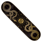 The McCoy Snakes VX Deck by Santa Cruz Skateboards is a black 8.25in x 31.83in deck featuring gold line art of intertwined snakes, geometric patterns, and stylized "Santa Cruz" and "Maurio McCoy" lettering.