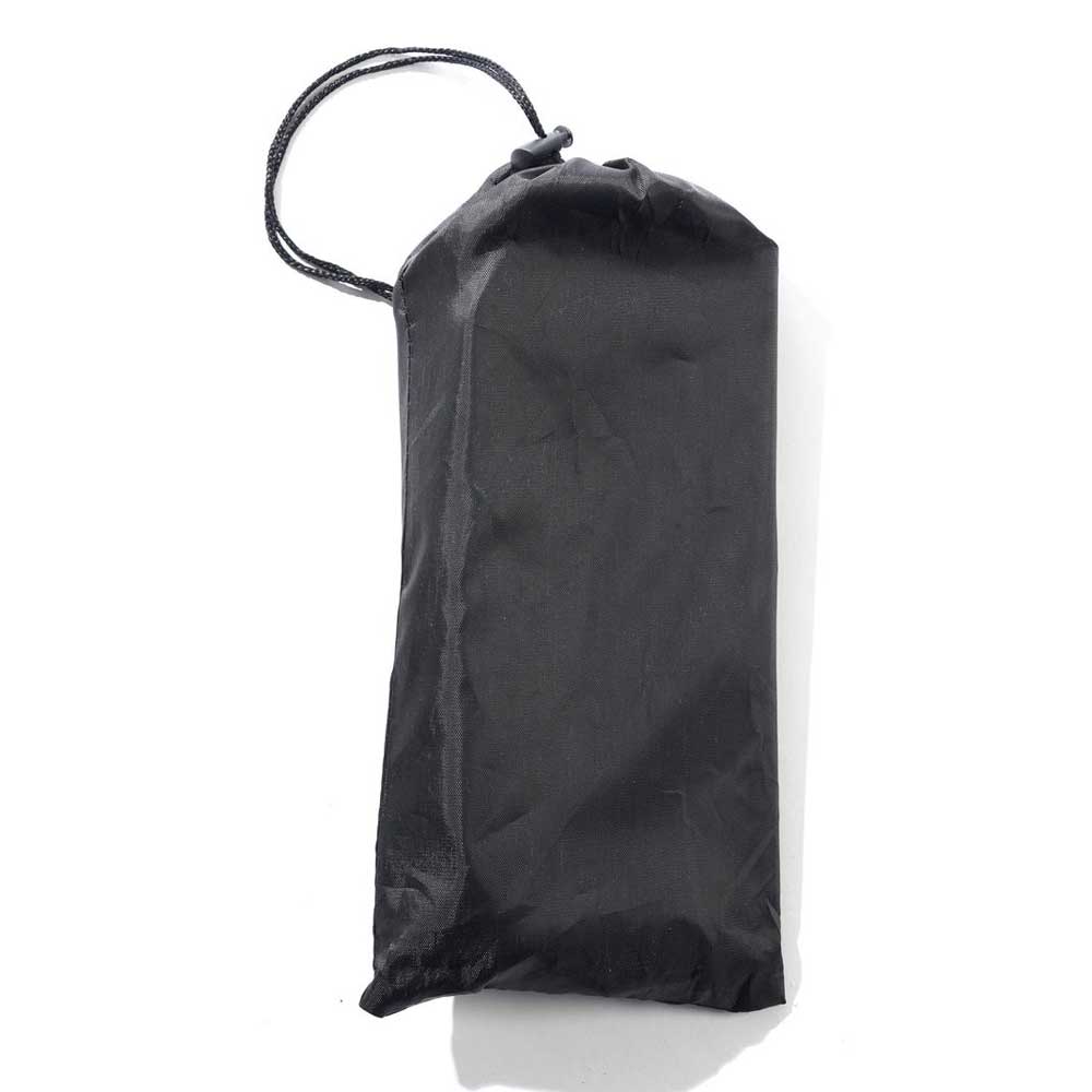 A Mini Packable Camping Chair Black Butter Goods carry pouch made of lightweight black fabric is shown closed with a drawstring against a white background—ideal for storing your chair or other essentials.