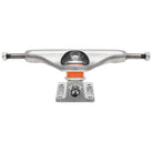 The Motorhead Hollow Polished Silver Standard INDY 144 Stage 11 Trucks set features lightweight silver skateboard trucks with orange bushings and a bulldog logo on the baseplate, shown against a white background.