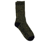 Multi Flowers Olive Black Krooked Socks, featuring a multi-flowers pattern with solid black toe and heel accents, are shown on a white background.