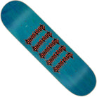 The Pace Mirror Pro 8.25in x 31.8in Santa Cruz Skateboard Deck features a blue base with black and red, jagged graffiti-style text repeated in rows down the center.