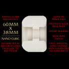 A Nano Cubics 60mm93A skateboard wheel in white is displayed prominently. Red and yellow text highlights its 38mm width, Dragon Formula by Powell Peralta, lock-in face, offset bearing, strong grip, fast slide—Andy Anderson model.