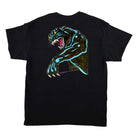 The Natas Sketch Panther S/S Heavyweight T-Shirt for men by Santa Cruz features a bold black panther graphic with blue accents on the back. A must-have for skateboarding apparel fans.