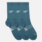 A set of three pairs of New Balance Numeric Salt Water Green skate socks (AC0048UAAU) with cushioned foot bed, white logos, and toe stripes, shown on a plain white background.