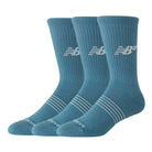 Three pairs of New Balance Numeric 3 Pack Socks in Salt Water Green (AC0048UAAU) are shown side by side against a white background. Designed with white stripes around the toes and a white logo near the top, these socks feature a cushioned foot bed for enhanced comfort.