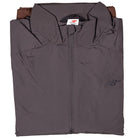 A folded New Balance Numeric Jacket MJ61W4XCABR in dark gray ripstop with a full front zipper and left chest logo, displayed against a white background.