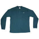 The New Balance Numeric Waffle Knit Tee MT51958AAV is a teal long sleeve waffle-knit Henley shirt with three collar buttons and a small embroidered logo on the left chest.