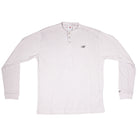 The New Balance Numeric Waffle Knit Tee MT51958GYM is a light gray, long-sleeve thermal with a partial button-up collar, ribbed cuffs, and an embroidered New Balance logo on the left chest, shown laid flat on a white background.