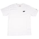 The New Balance Numeric Small Logo White Tee (MT53706WT) is a relaxed-fit, white cotton crewneck with a small black logo on the left chest and subtle sleeve detail. Shown on a white background.