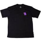 The Nike SB Skateboarding Purple Black Tee IR6747010 is a roomy, midweight cotton t-shirt with short sleeves and a small purple book graphic with eyes and legs on the left chest for daily comfort.