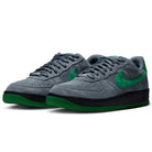 AF1 Cool Grey Court Green Black IV5289003 Nike SB Suede Skateboarding Shoes in grey suede with green side swooshes, black midsoles, and green rubber outsoles.