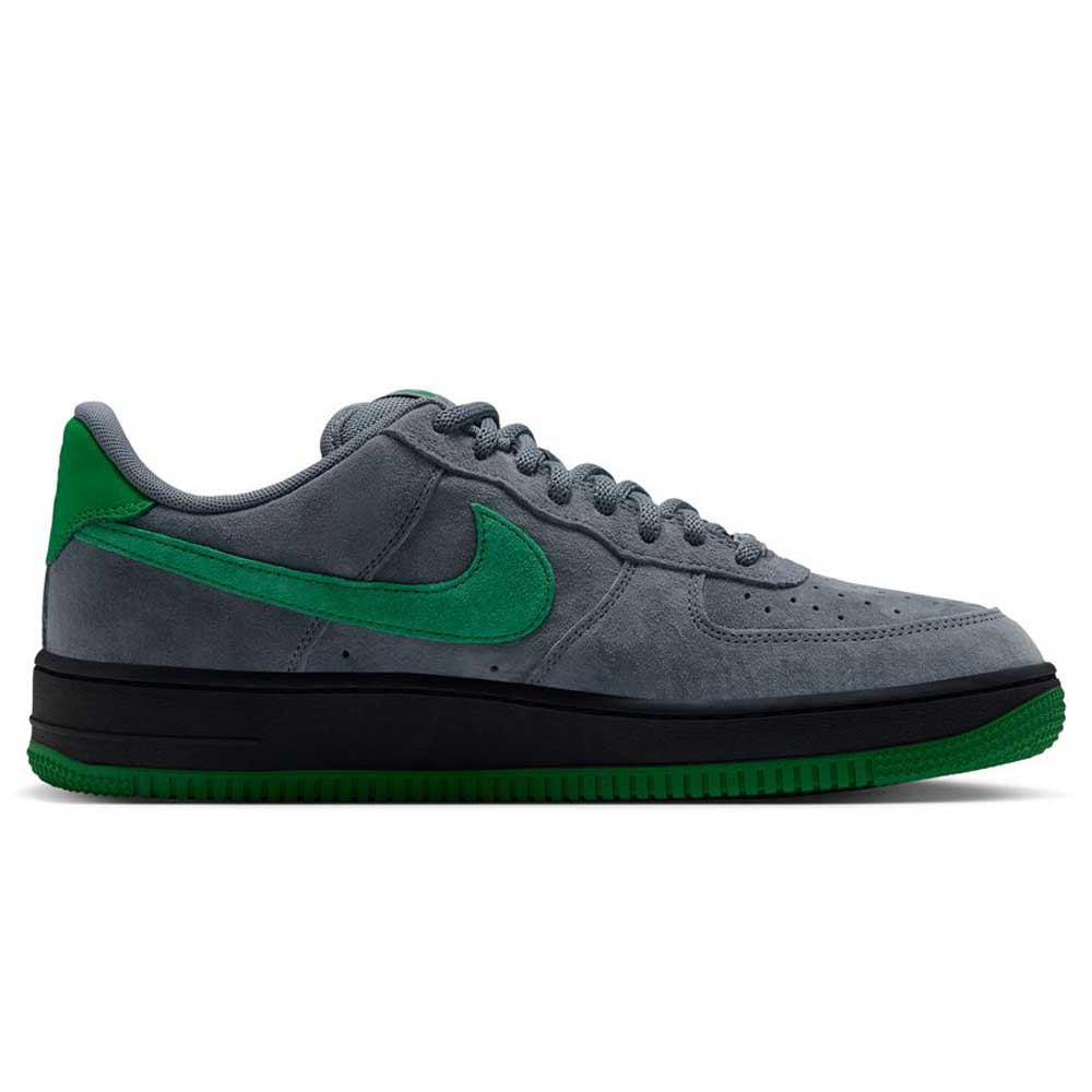AF1 Cool Grey Court Green Black IV5289003 Nike SB Suede Skateboarding Shoes in grey suede with a green side swoosh, black midsole, and green outsole.