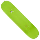 The OBrien Strobe EXP Green Deck 8x31.5 Alien Workshop Skateboard is shown from above in plain lime green, featuring no grip tape or graphics and visible truck mounting holes.