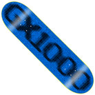 The OG Logo Blur Blue 8x31.6 GX1000 Deck Skateboard is a blue 8.0-sized skateboard deck featuring a pixelated pattern with the OG Logo Blur Blue design and the word GUCCI in black block letters running lengthwise down the center.