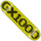 The OG Logo Blur Yellow 8.375x32 GX1000 Deck Skateboard features a vibrant yellow background with bold, pixelated black letters that spell out “GOOD” across the top.