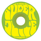 A green OJ Wheels Super Juice 60mm 78A skateboard wheel featuring bold yellow psychedelic text reading “SUPER JUICE” and “OJ WHEELS 78A 60MM” around the center hole—an ideal upgrade for anyone seeking authentic Super Juice wheels from OJ Wheels.