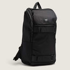 The Obstacle Skatepack Backpack VN0A3I696ZC1 in black ripstop by Vans Skateboarding features a top handle, zippered main compartment, front straps, and a small Vans logo patch, shown against a light background.