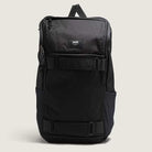The Obstacle Skatepack Backpack VN0A3I696ZC1 in Black Ripstop by Vans Skateboarding features a top handle, zippered main compartment, front straps, and a small Vans logo patch. Shown against a plain light background.