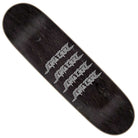 The Pace Deathtrap Remix Pro 8.7in x 31.825in skateboard deck from Santa Cruz Skateboards features a black background with a bold, repeated white graphic of stylized, jagged text arranged diagonally across the center. Built with durable 7-ply construction and a medium concave, this deck ensures optimum performance and resilience.