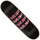 The Pace Necromancer Pro 8.7in x 31.825in Santa Cruz Skateboard Deck features a black background with the red and white “Santa Cruz” logo repeated four times diagonally across the board.
