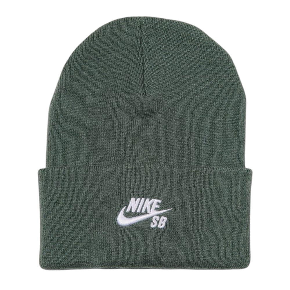 Peak Beanie IX3086303 Green Embroidered Rolled Beanie Nike SB headwear in a breathable knit featuring a rolled cuff with a white embroidered Nike SB logo.