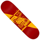 The Pfanner Mas Refresco 8.38 Anti Hero Skateboards Deck features a bold red and yellow design with Chris Pfanner’s name, gold gothic lettering, and striking lightning bolt and ribbon graphics for the signature Mas Refresco style.