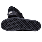 A pair of Skate Loafer Vans VN000VA6BKA1 Black Black Suede Skateboarding Shoes is shown: one lying on its side to display the waffle-patterned sole’s grip and impact protection, the other upright highlighting the Vans logo on the heel.