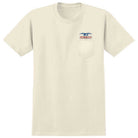Introducing the Pigeon Mash 2 Natural Multicolor Pocket Tee by Anti Hero Skateboards—a cream-colored t-shirt featuring a front pocket. Above the pocket, a small logo with an eagle and red “Anheuser & Co.” text adds a classic Anti Hero touch. The shirt is laid flat on a white background for display.