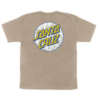 YOUTH Pokemon Energy Dot S/S Midweight T-Shirt Sand Youth Santa Cruz featuring a tan short-sleeved design with a large circular back graphic of yellow and blue Santa Cruz text surrounded by Pokémon energy symbols.