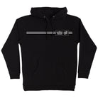 Black Pokemon Energy Dot Pullover Hooded Midweight Sweatshirt Santa Cruz featuring a horizontal white double-line graphic across the chest with a rectangular logo containing Pokémon branding and skateboard text.