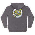 Charcoal gray Pokemon Energy Dot Pullover Hooded Midweight Sweatshirt Charcoal Santa Cruz featuring a circular logo on the back with yellow text and a repeating pattern of Pokémon energy symbols.