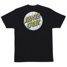 Back of a Pokemon Energy Dot S/S Heavyweight T-Shirt Black Mens Santa Cruz featuring a circular logo on the upper back with yellow SANTA CRUZ text over a light blue background patterned with various Pokémon energy symbols.