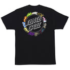 Black Pokemon Power Dot S/S Heavyweight T-Shirt Black Mens Santa Cruz featuring a circular back graphic of Santa Cruz Skateboards text surrounded by colorful cartoon creature-like tentacles and flames.