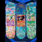 Three Pokemon TCG Blind Bag 8.0in x 31.6in Santa Cruz Decks decorated with colorful floral and water-themed patterns, each featuring a different Pokémon graphic: Gardevoir, Lucario, and Leafeon.