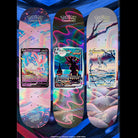 Three Pokemon TCG Blind Bag 8.0in x 31.6in Santa Cruz Decks featuring holographic graphics of Sylveon V, Umbreon VMAX, and Glaceon V cards against a backdrop of stylized trees and clouds.