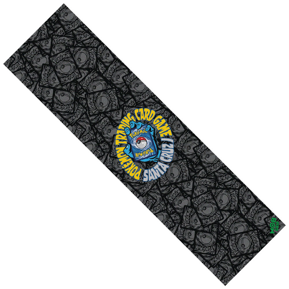 A Pokemon TCG Grip Tape 9 inch x 33 inch Sheet Graphic Mob featuring a rectangular black sheet with an all-over pattern of grey Pokeball and Pokemon logo illustrations, including a circular Pokémon TCG logo at the center.