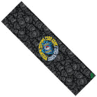 A Pokemon TCG Grip Tape 9 inch x 33 inch Sheet Graphic Mob featuring a rectangular black sheet with an all-over pattern of grey Pokeball and Pokemon logo illustrations, including a circular Pokémon TCG logo at the center.