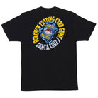 Black Pokemon TCG Hand S/S Heavyweight T-Shirt Black Mens Santa Cruz featuring a back graphic of a blue cartoon hand holding a Pokémon card inside a yellow circular border.