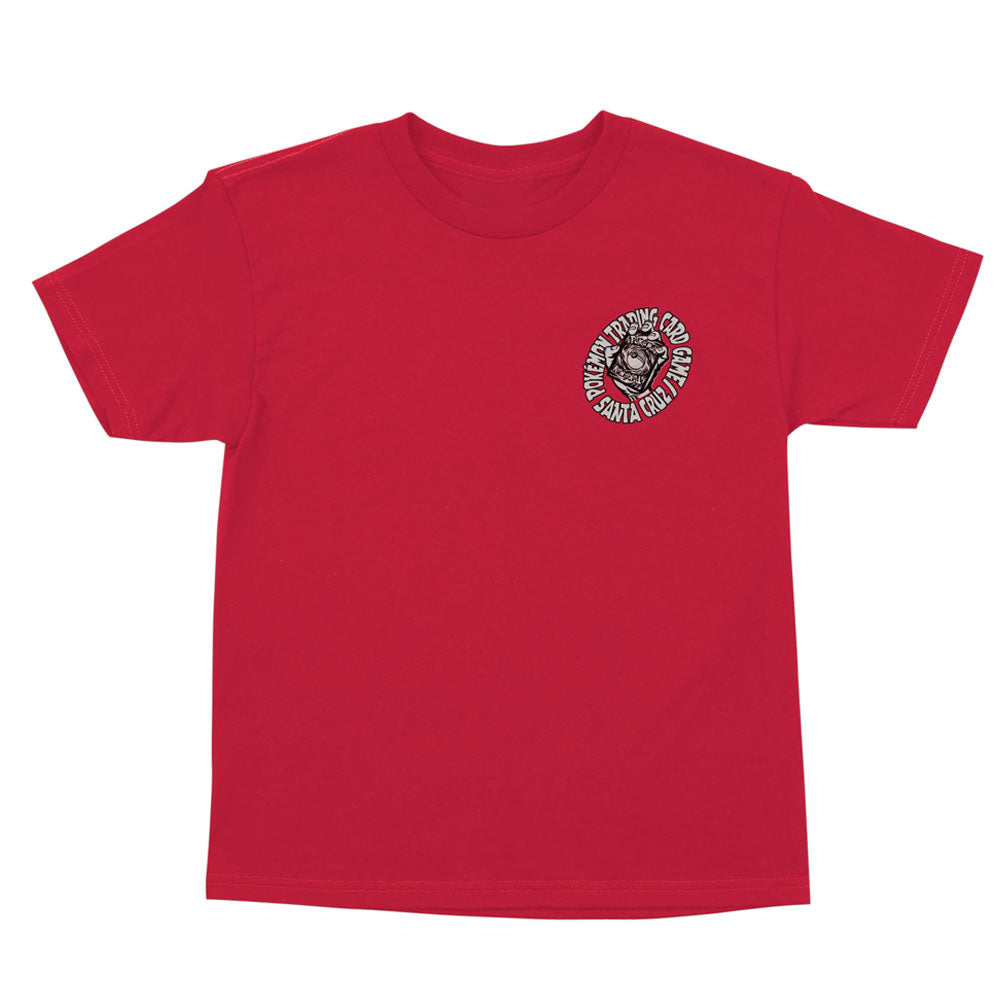 Red YOUTH Pokemon TCG Hand S/S Midweight T-Shirt Red Youth Santa Cruz with a circular graphic on the left chest depicting a hand holding a playing card.