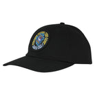 Black unstructured Pokemon TCG Hand Snapback Unstructured Hat Black Onew Size Unisex Santa Cruz featuring a circular patch with a blue, yellow, and white graphic of a hand holding a Pokémon Trading Card Game logo.