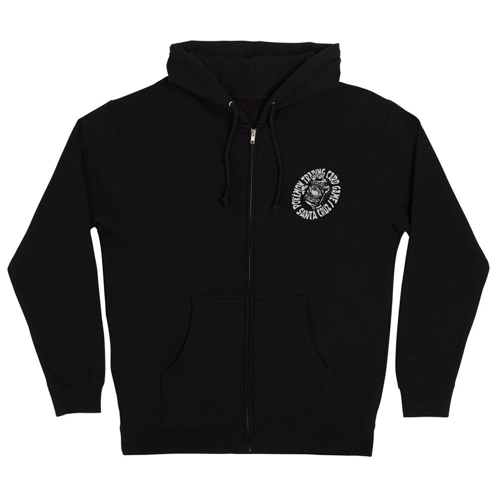 Black Pokemon TCG Hand Zip Hooded Heavyweight Sweatshirt Black Mens Santa Cruz zip-up hoodie featuring a circular Pokémon Trading Card Game logo on the left chest.