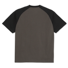 The Polar Tee Doe Dirty Black Black is a short-sleeve t-shirt shown from the back, featuring a dark gray cotton double jersey body with black raglan sleeves and a matching black collar.
